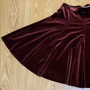 Burgundy velvet skater skirt